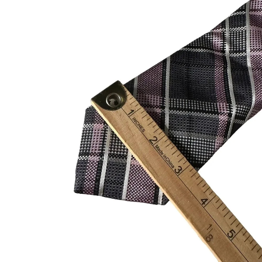 Lot of 2 IKE Behar Men Neckties Purple Plaid Striped Square Print Geometric Ties
